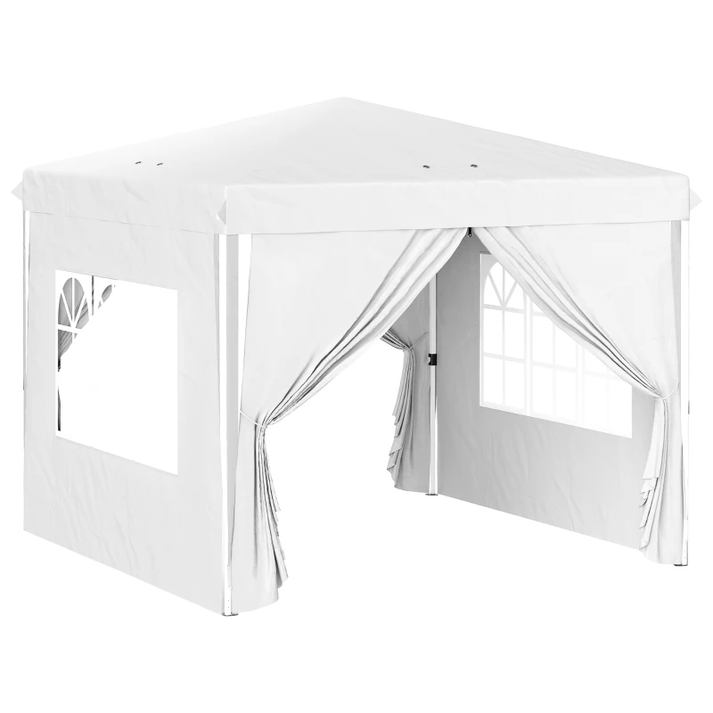 Outsunny 10' x 10' Pop-Up Canopy Tent with Sidewalls, Height-Adjustable, Carry Bag Included, for Outdoor, Garden, Patio, White