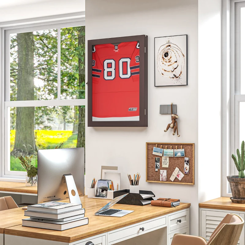 HOMCOM 28" x 35" UV-Resistant Sports Jersey Frame Display Case, Brown