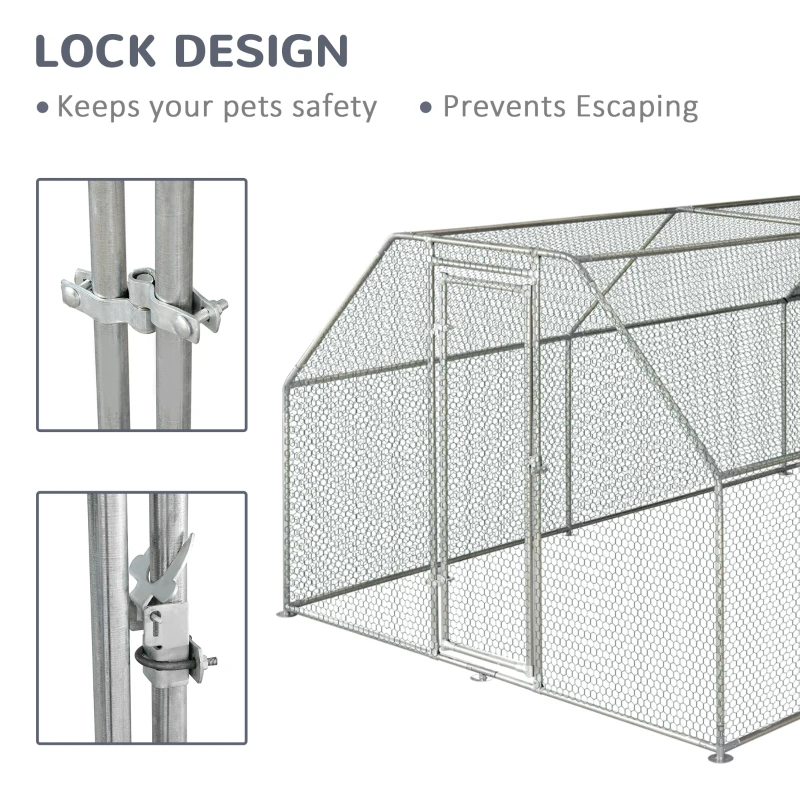 PawHut 18.7' Chicken Coop Galvanized Hen House Poultry Cage Outdoor Enclosure w/ UV-Protection Water-Resist Cover