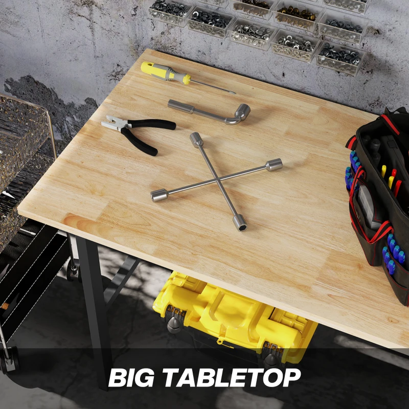 HOMCOM 46"L x 28"W Garage Table with X Bar Support and Natural Tabletop, Natural/Black