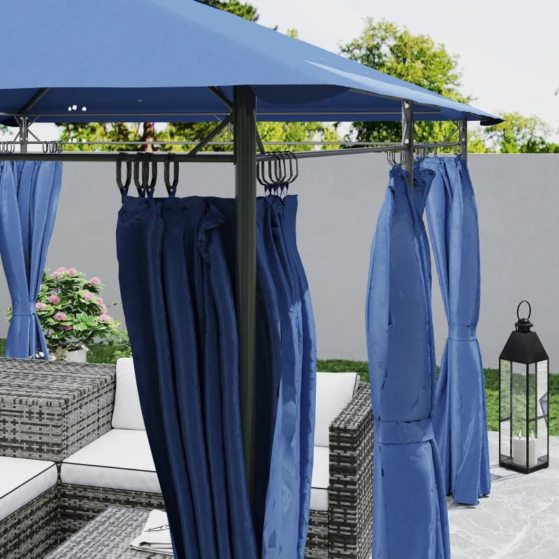Outsunny 10' x 13' Double Roof Patio Gazebo, Outdoor Gazebo with Curtains, for Garden, Lawn, Backyard and Deck, Dark Blue