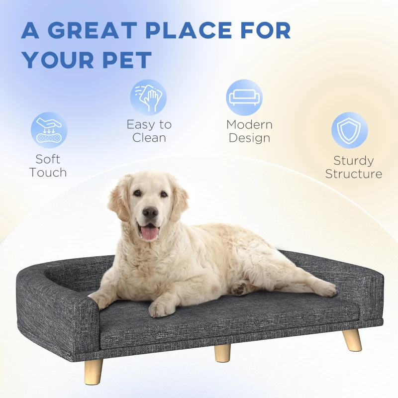 PawHut Dog Sofa for Large Dogs with Washable Cover, Anti-slip Foot Pads, Dark Grey