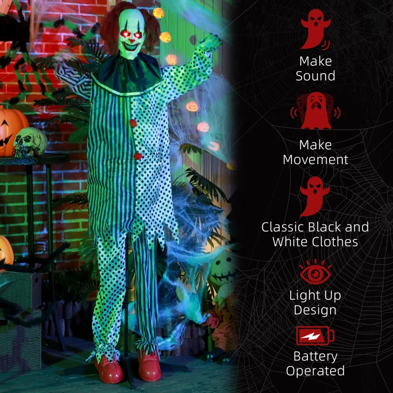 HOMCOM 6' Clown Animatronic, Red Haired Life Size Outdoor Halloween Decoration with Motion Activated Sound & Light Up Eyes