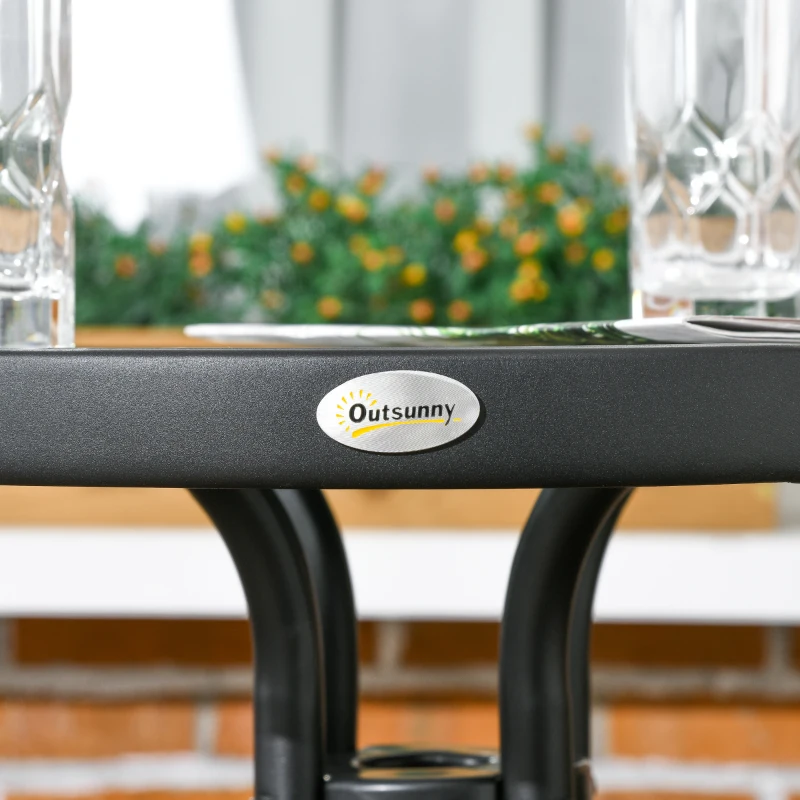 Outsunny 3 Pieces Outdoor Wicker Furniture Set with 2 Stackable Chairs, Tempered Glass Coffee Table for Garden, Backyard, Black