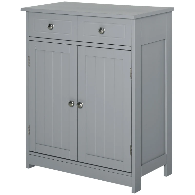kleankin Freestanding Bathroom Floor Cabinet, Organizer Floor Tower with 2 Door, 2 Drawers, Adjustable Shelf, Grey