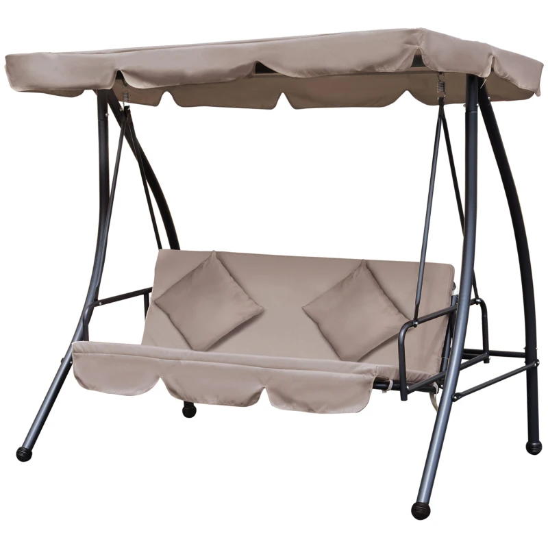Outsunny Patio Swing Chair, 3 Person Convertible Hammock, Outdoor Lounge Bed, Cushioned with Tilt Canopy, Beige