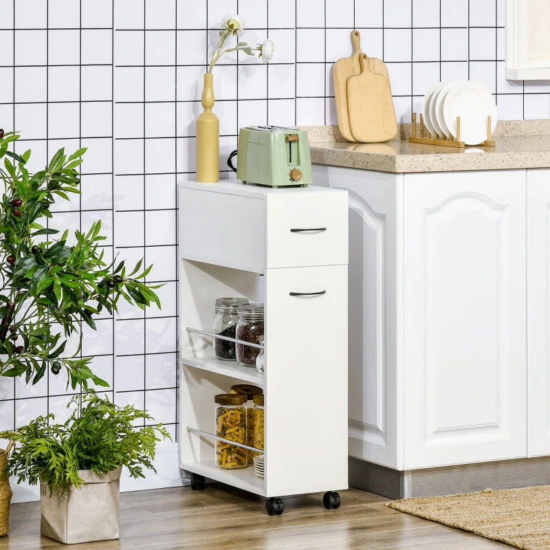 HOMCOM 3- tier Slim Storage Cart, Rolling Narrow Kitchen Cart on Wheels for Small Place, Slide Out Side Utility Cart for Bathroom, Laundry