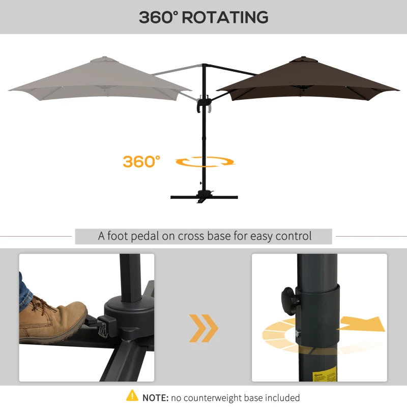 Outsunny 10x10ft Cantilever Umbrella Rotatable Square Market Parasol, 4 Adjustable Angle for Outdoor Backyard Patio Coffee