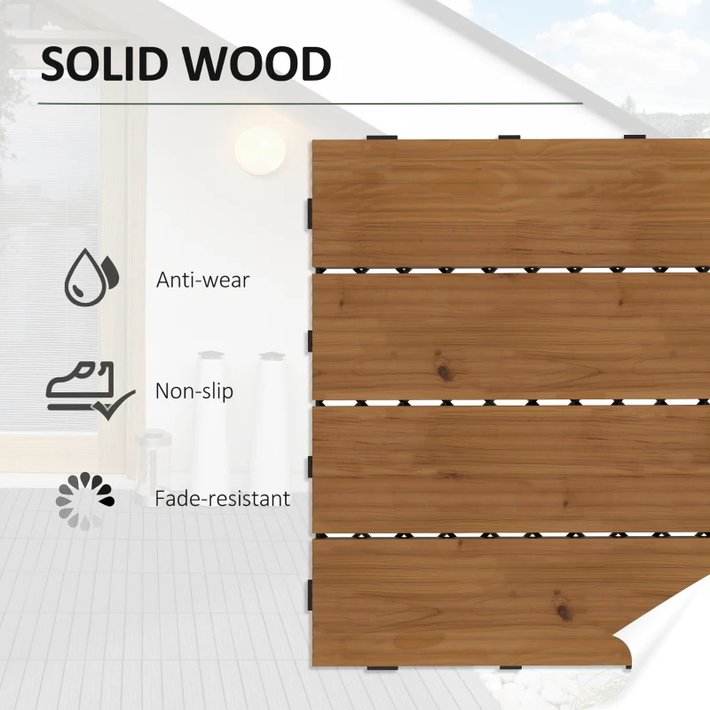 Outsunny 12 Pcs Garden Decking Tiles Wooden Outdoor Flooring Tiles for All Weather Use, Brown