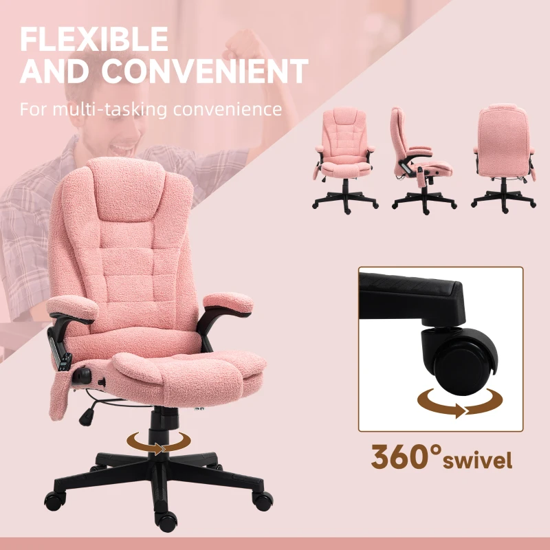Vinsetto 6 Point Executive Office Chair with Heat, Velvet High Back Vibrating Massage Office Chair, Pink