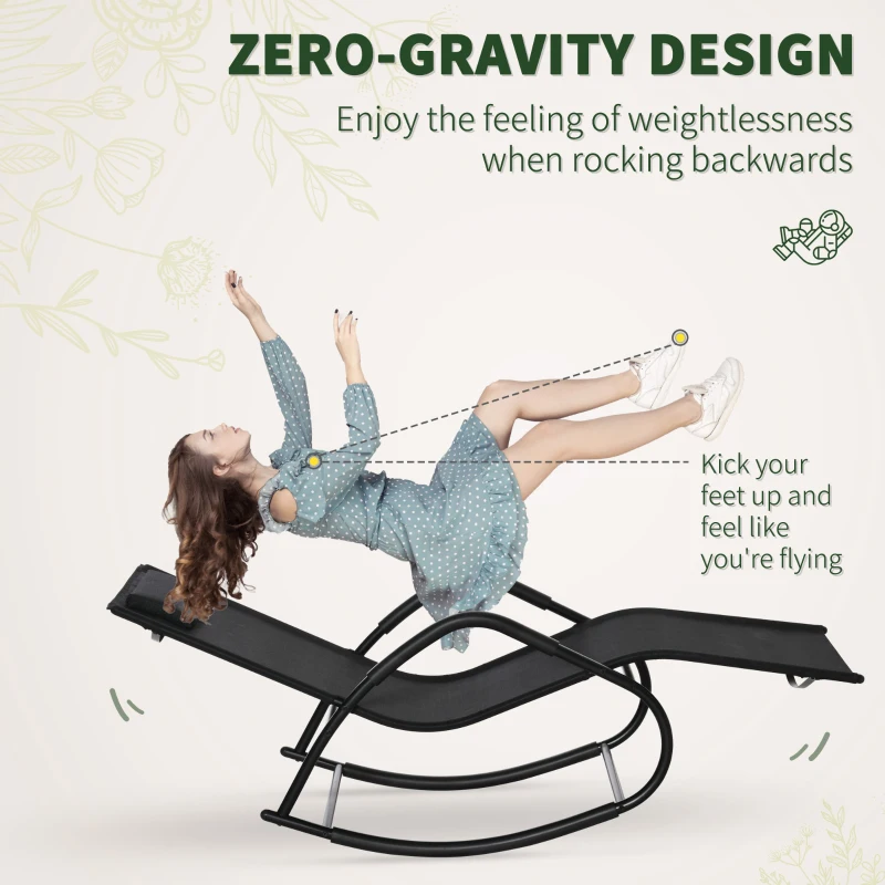 Outsunny Rocking Chair, Zero Gravity Patio Chaise Sun Lounger, Outdoor Rocker, UV Water Resistant, Pillow for Sunbathing, Lawn, Garden or Pool, Black