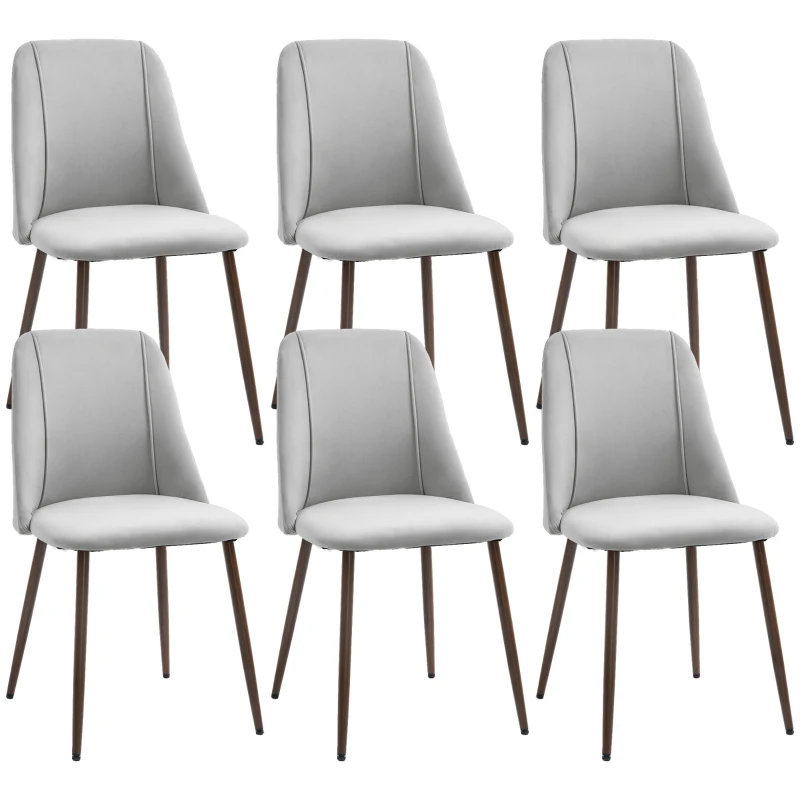 HOMCOM Upholstered Dining Chairs Set of 6, Velvet Accent Chair with Back and Wood-grain Steel Leg for Kitchen, Grey