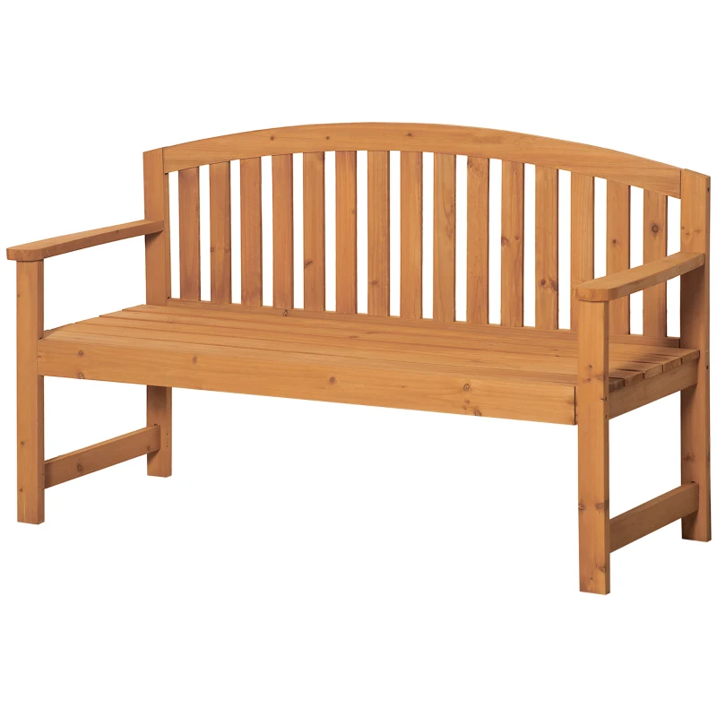 Outsunny 55" Wooden Garden Bench, 2 Seater Outdoor Patio Seat with Slatted Design for Deck, Porch or Garden, Natural