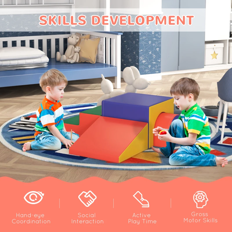 Qaba 4 Piece Foam Play Set, Soft & Safe Kids Toddlers Children Climbing Set for Crawling or Sliding, Assorted
