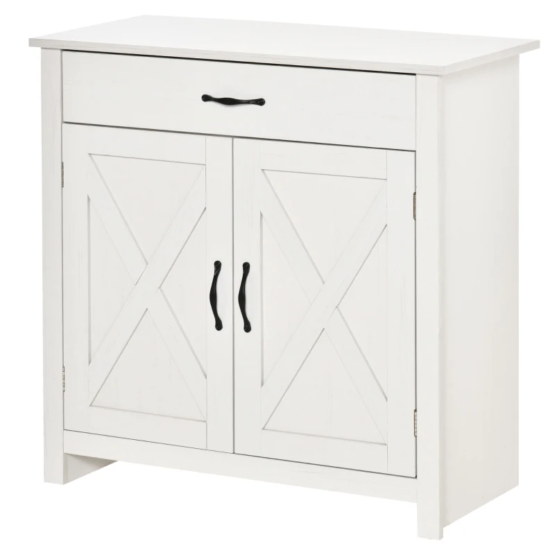 HOMCOM Farmhouse Sideboard Buffet Cabinet, Storage Cabinet with Barn Doors, Distressed White