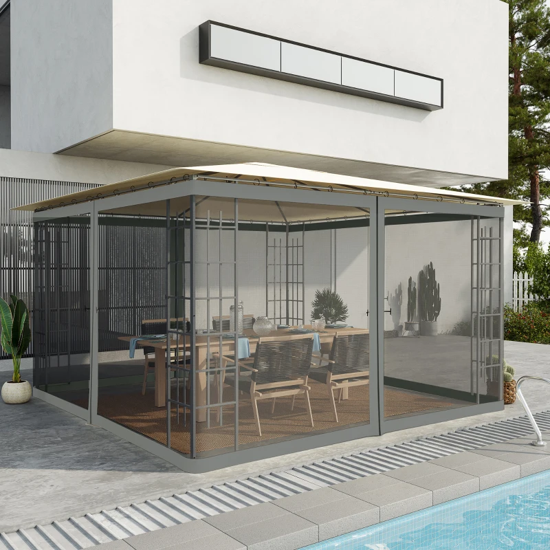 Outsunny Replacement Mosquito Netting for Gazebo 12' x 12' Black Screen Walls for Canopy with Zippers