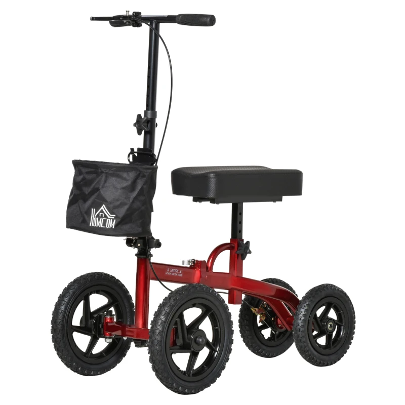 HOMCOM Foldable Medical Knee Walker Scooter for Injured Leg Red