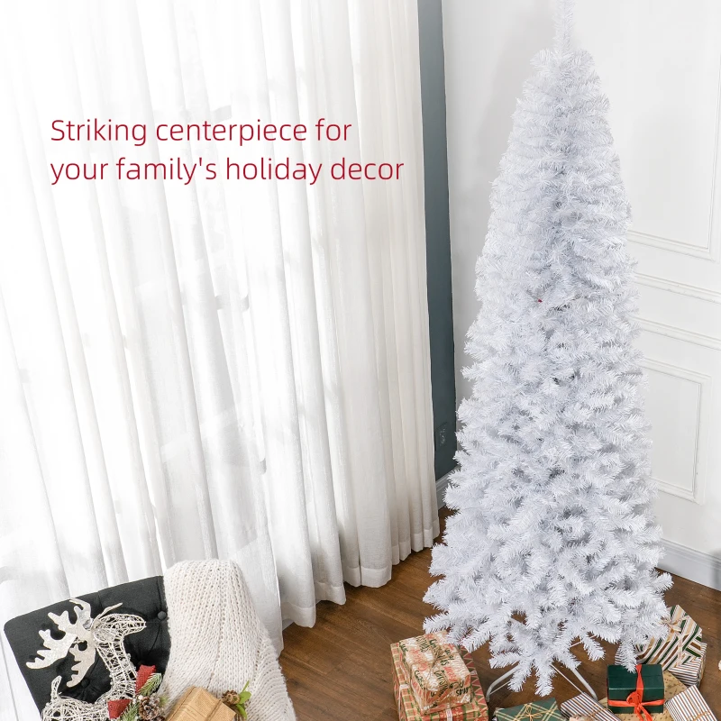 HOMCOM 7 FT Artificial Christmas Tree Pencil Xmas Tree with Stand, 818 Tips, Holiday Home Indoor Decoration for Party, White