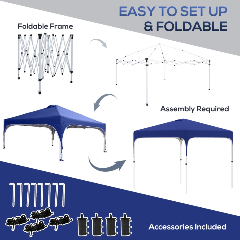Outsunny 10' x 10' Pop Up Canopy Tent with Sand Bags, UPF 50+ Instant Sun Shelter, Tents for Parties, Height Adjustable, with Wheeled Carry Bag, for Outdoor, Garden, Patio, Royal Blue