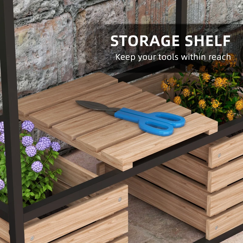 Outsunny Elevated Planter Box, Wooden Raised Garden Bed with Storage Shelf for Flowers, Vegetables, Herbs, Light Brown