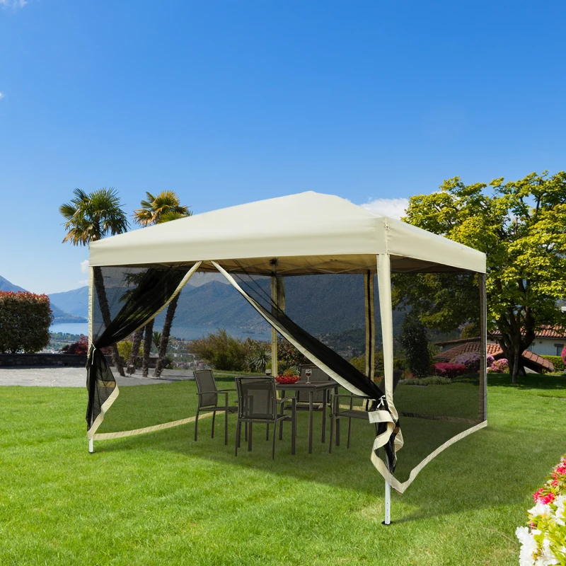 Outsunny 210D Oxford 10' x 10' Pop Up Canopy Tent with Netting, Instant Screen Room House, Tents for Parties, Height Adjustable, with Carry Bag, for Outdoor, Garden, Patio