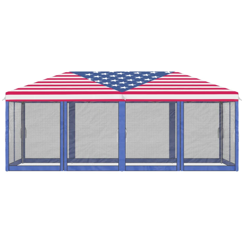 Outsunny 10'x20' Pop Up Party Tent Gazebo Wedding Canopy with 6 Sidewalls, American Flag