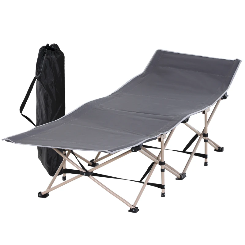 Outsunny Folding Camping Cot for Adults with Carry Bag, Side Pocket, Outdoor Portable Sleeping Bed for Travel Camp Vocation, Grey