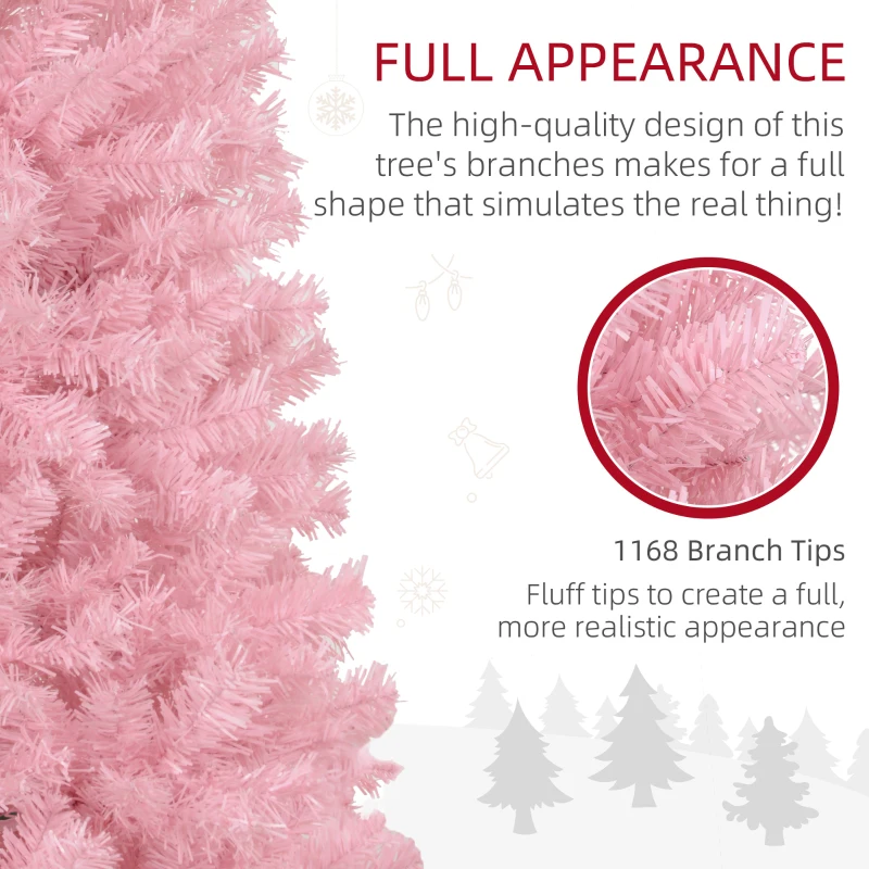 HOMCOM 8' Artificial Christmas Tree Douglas Fir Pencil Christmas Tree with 1168 Realistic Branch Tips, Pink