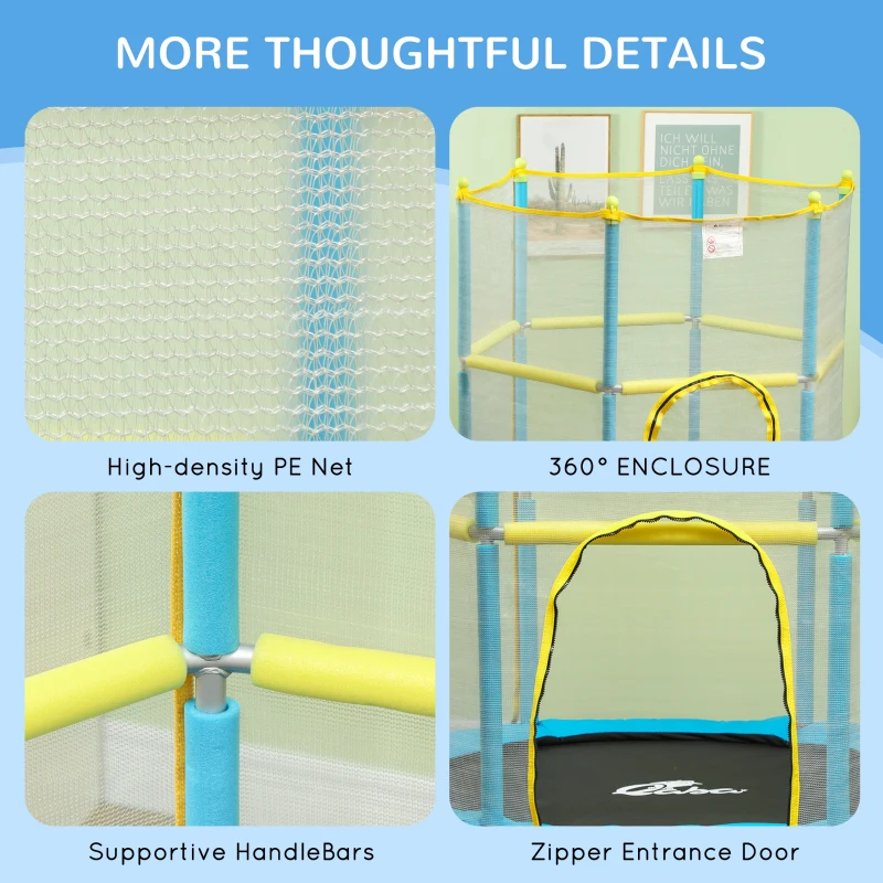 Qaba 4.6FT Trampoline for Kids with Safety Enclosure Net, for 3-6 Years Old, Gifts for Boys & Girls, Light Blue