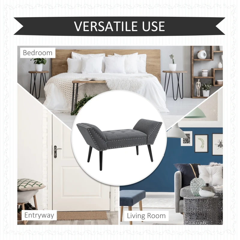 HOMCOM Modern Button Tufted Sitting Bench, Accent Fabric Upholstered Ottoman for Bedroom or Living Room, Charcoal Grey