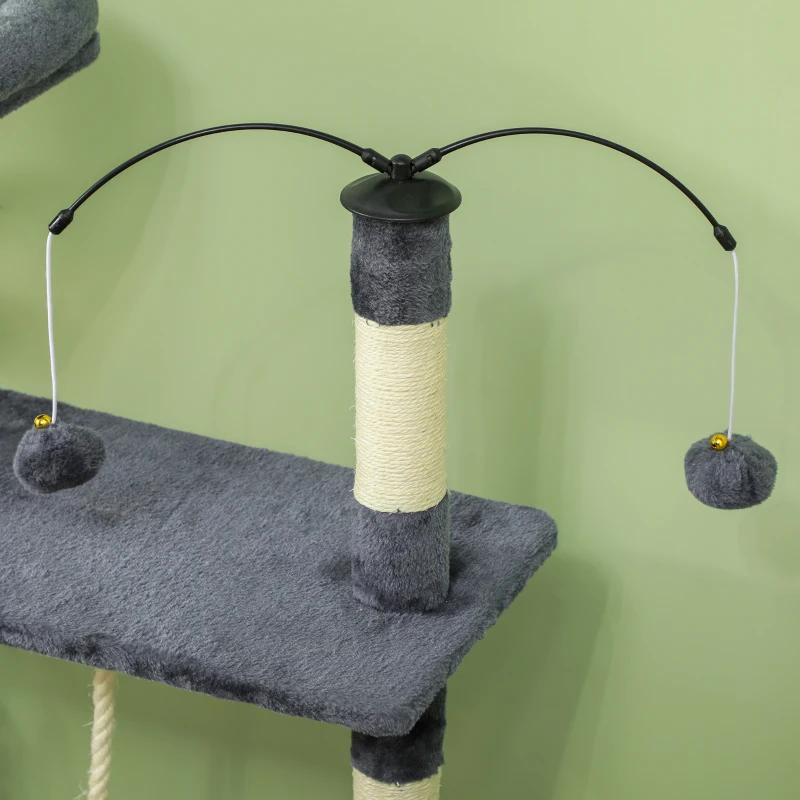 PawHut 53" Cat Tree, Cat Tower with Scratching Posts, Cat Condo, Beds, Platforms, Toy Balls for Indoor Cats, Dark Grey