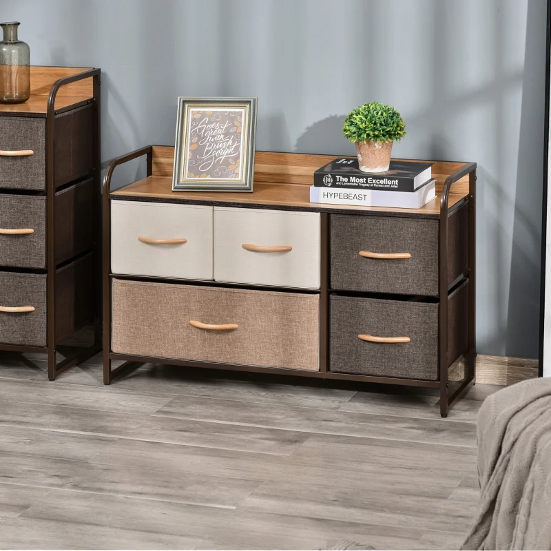 HOMCOM 5-Drawer Dresser, 2-Tier Storage Tower with Steel Frame for Bedroom, Nursery Room, Multicolored