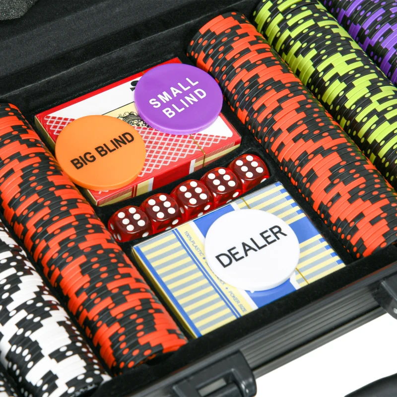 Soozier 300PCs 14 Gram Clay Poker Chips Set Casino Poker Chips with Aluminum Case, Playing Cards, Dealer Button, 5 Dices