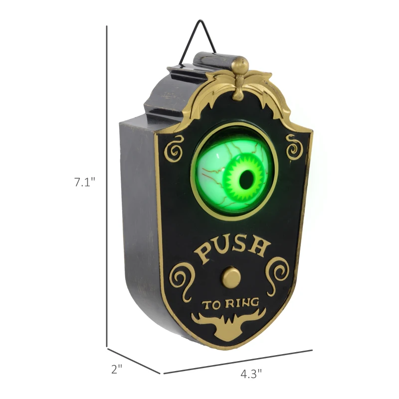 HOMCOM Halloween Decoration Animatronic, Doorbell w/ Realistic Light-up Eyeball, Sound and Motion Prop Activated for Party
