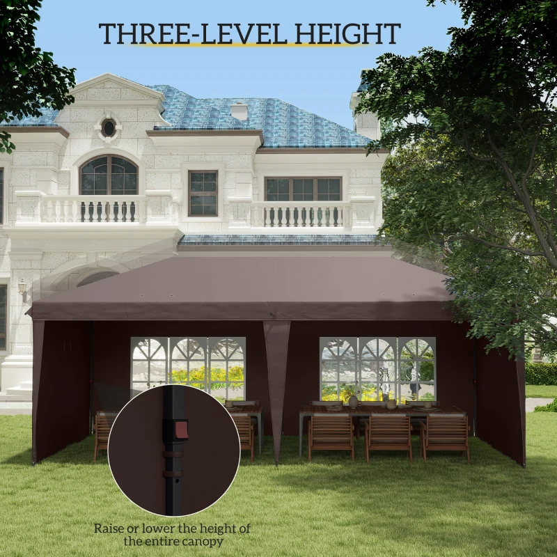 Outsunny 10' x 20' Pop Up Canopy Tent with 4 Sidewalls, Instant Gazebo with Carry Bag for Garden, Patio, Coffee(m-5)