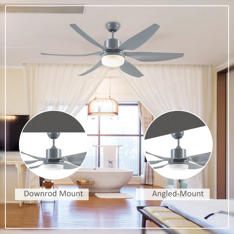 HOMCOM 52" Reversible Indoor Ceiling Fan with Light, Modern Mount LED Lighting Fan with Remote Control, for Bedroom, and Living Room, Gray