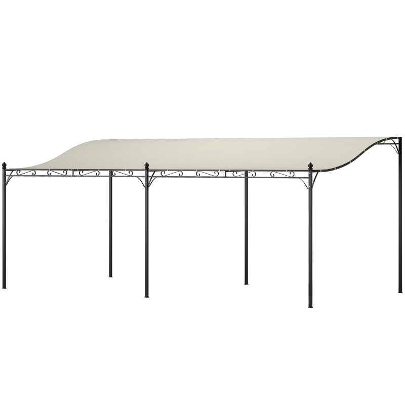 Outsunny 10' x 20' Wall-Mounted Outdoor Pergola Canopy, Metal Patio Canopy with Drainage Holes for Backyard Garden, Cream White