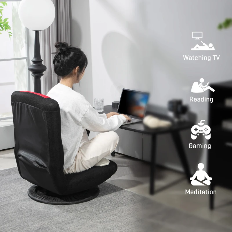 HOMCOM Folding Floor Chair for Adults Teens, 360 Degree Swivel Gaming Chair, 6 Positions Adjustable Lazy Sofa Chair, Red