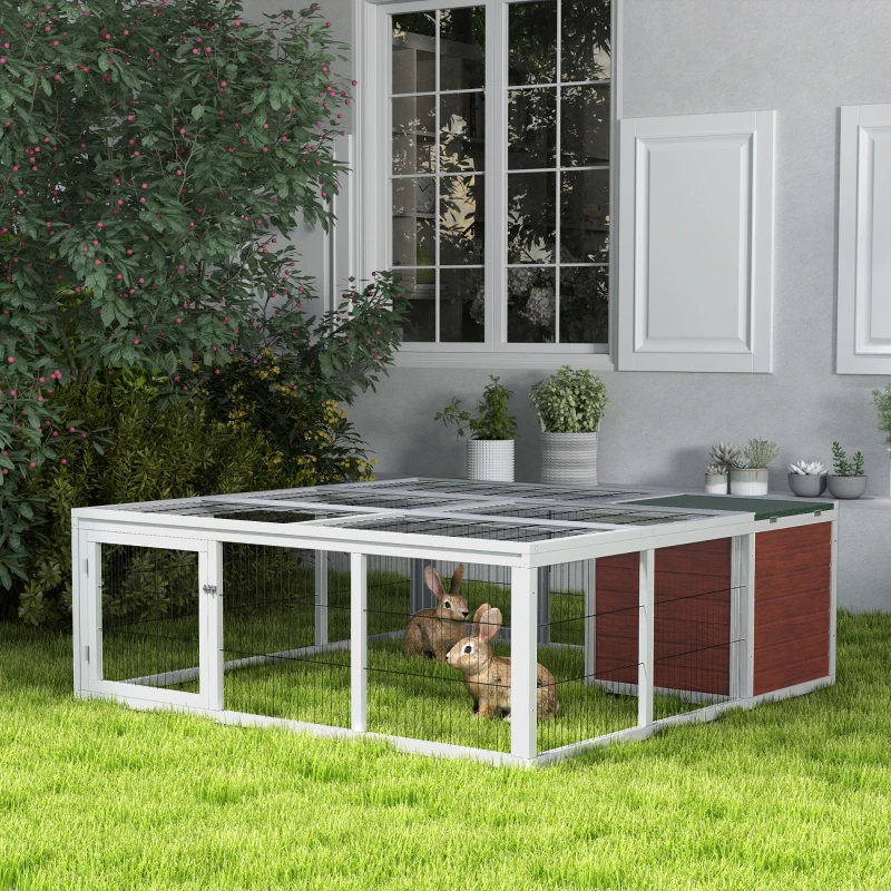 PawHut 64" Wooden Outdoor Rabbit Hutch Playpen Tortoise House Habitat with Run and Enclosed Cover