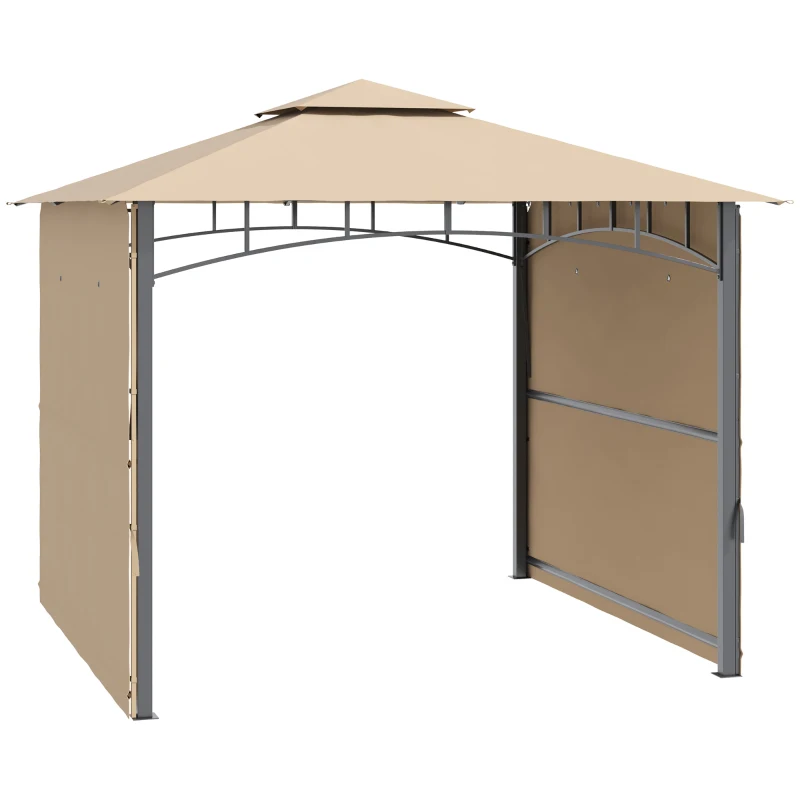 Outsunny 10' x 10' Patio Gazebo with Expandable Side Awnings, Outdoor Canopy Shelter with Double Vented Roof and Steel Frame, for Lawn, Backyard and Deck, Beige