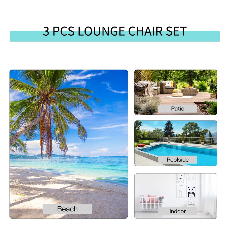 Outsunny 3 Pieces Patio Pool Lounge Chairs Set, Outdoor Chaise lounge with 2 S-Shaped Sunbathing Chairs and a Glass Top Table, for Yard Garden, Grey