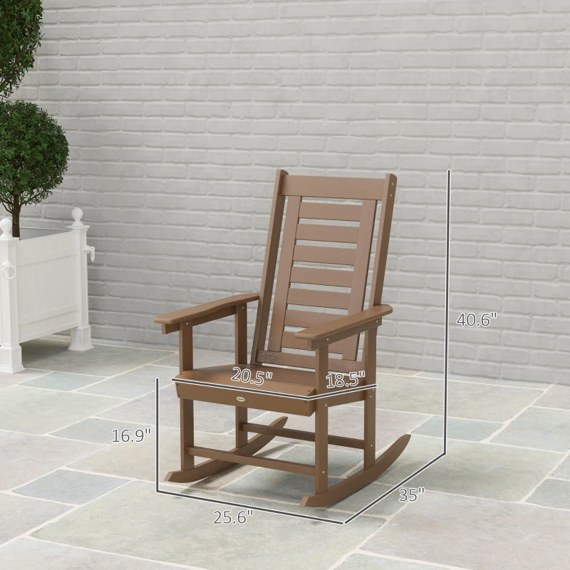 Outsunny 2 Pieces Outdoor Rocking Chairs, HDPE Patio Rockers with 28" High Back, Wide Armrests for Porch Backyard, Brown