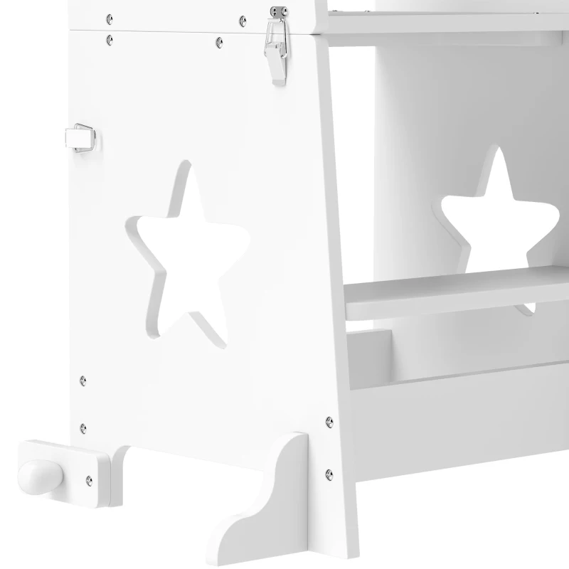 Qaba 2 in 1 Toddler Tower with Safety Rail for Bathroom, Sink, Kitchen or Counter, White
