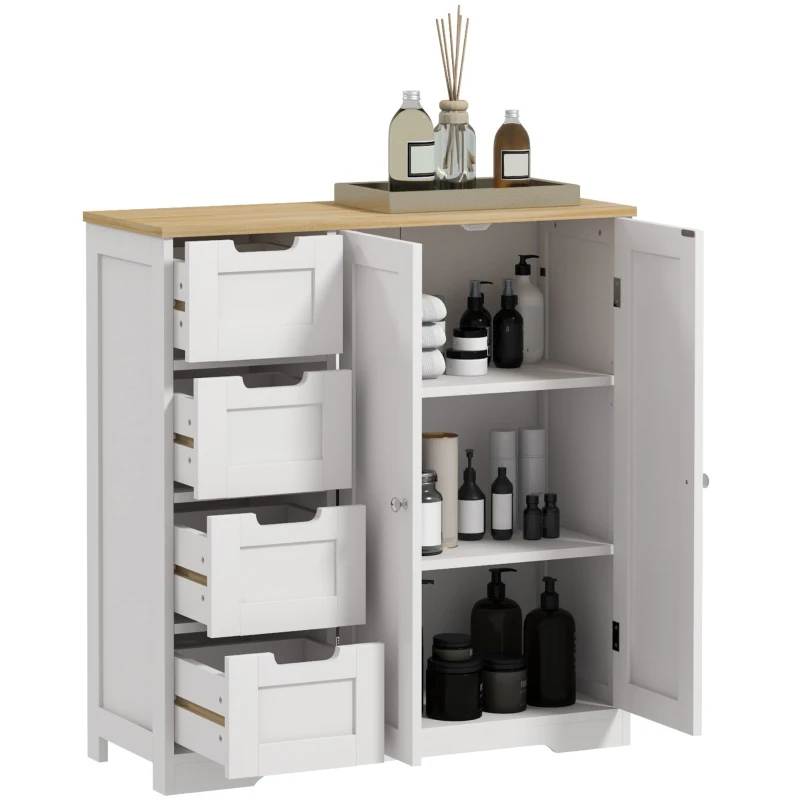 HOMCOM Freestanding Bathroom Floor Cabinet, Modern Bathroom Cabinet with Adjustable Shelf, 4 Drawers and 2 Doors, White