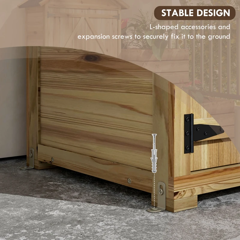 Outsunny Wooden Garden Shed Outdoor Storage Cabinet with Waterproof Asphalt Roof Lockable Doors Shelves for Backyard Natural