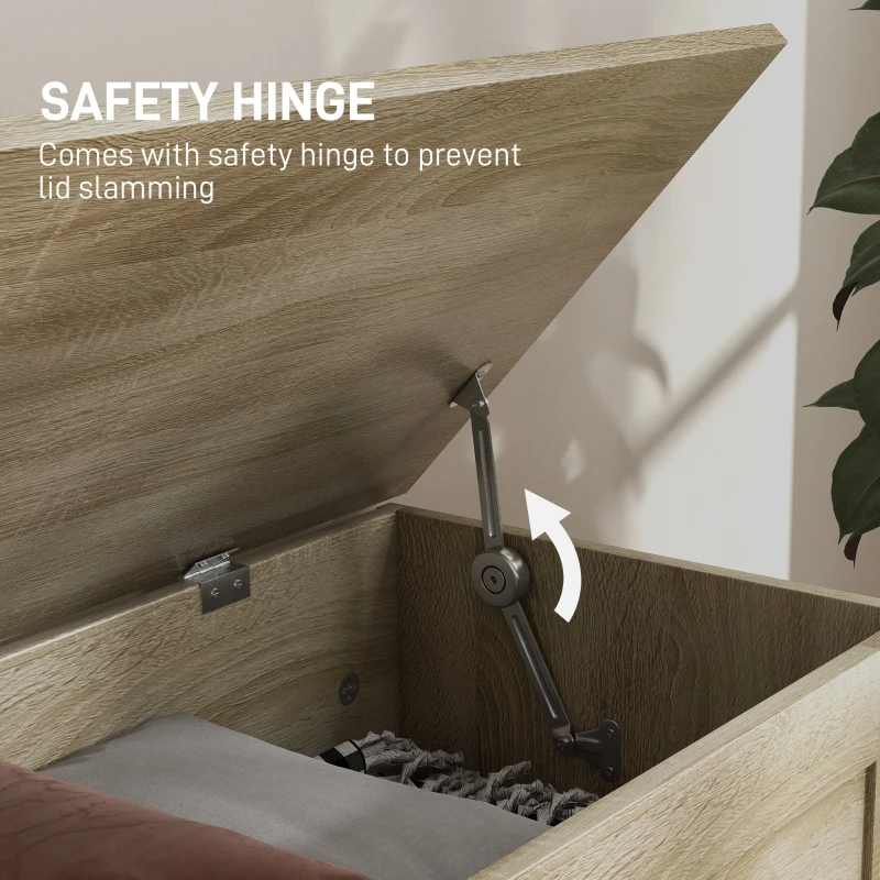 HOMCOM 31.5 Inches Storage Chest, Storage Trunk with Safety Hinge, Wooden Box for Living Room, Natural Wood Grain