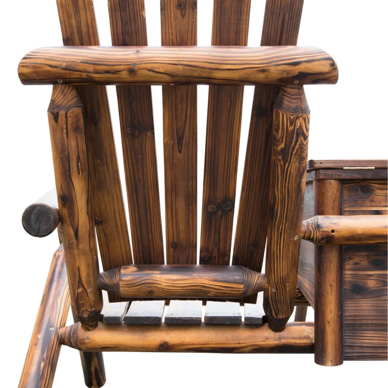 Outsunny Double Wooden Adirondack Chair with Ice Bucket, Outdoor Loveseat with High Backrest, Smooth Armrest, Rustic Brown