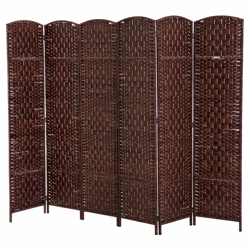 HOMCOM 6ft Folding Room Divider, 6 Panel Wall Partition with Wooden Frame for Bedroom, Home Office, Brown