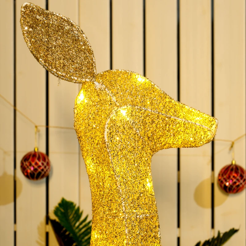 Outsunny Lighted Reindeer Christmas Decorations, 3-Piece Light Up Christmas Deer Family Set with LEDs for Outdoor, Gold