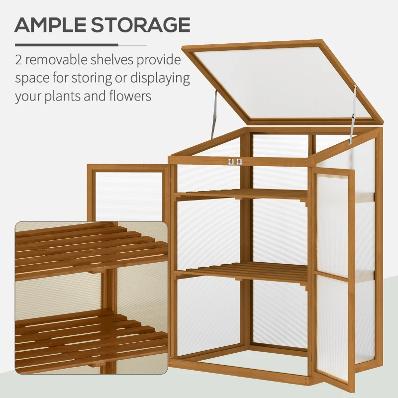 Outsunny Wooden Cold Frame Greenhouse Small Mini Planter Box, 30" L x 24" W x 44" H, Brown